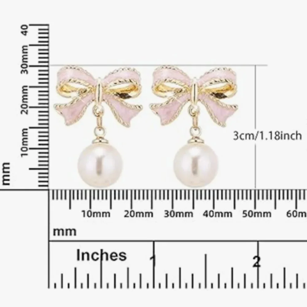 Bow Rhinestone Pearl Earrings - Picture 4 of 4